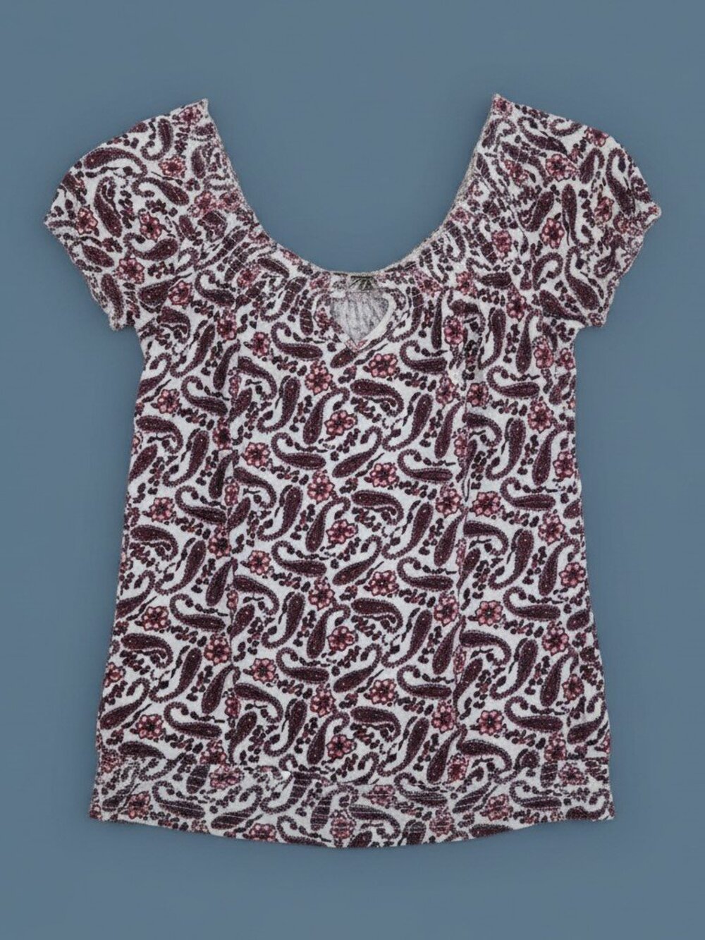 Lucky Brand Paisley Print Ribbed Waist Top Size XS